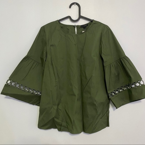 🍋NWT ANN TAYLOR Lacy Flare Sleeve In Dusty Olive - Picture 5 of 7